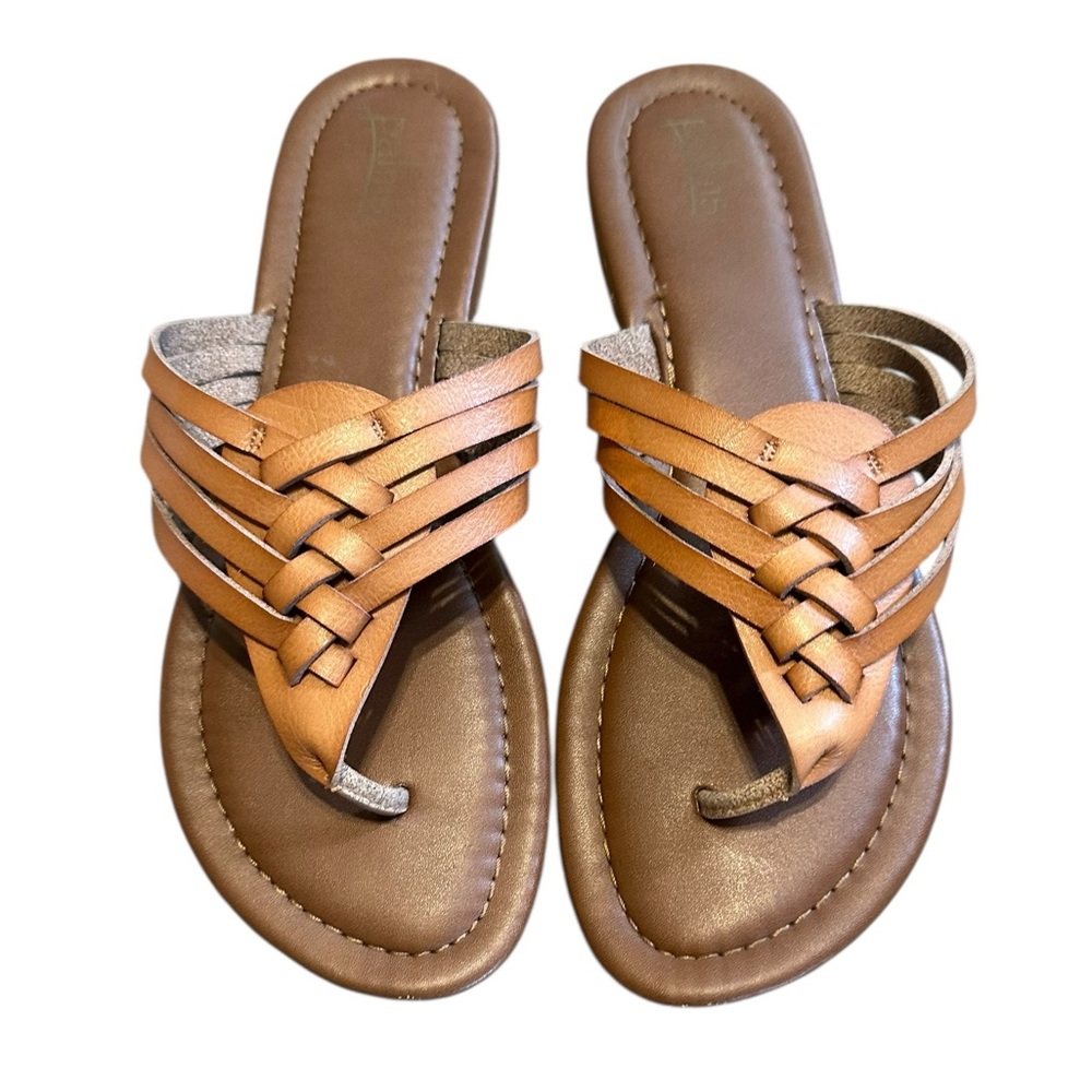 PALMS tan/brown faux leather braided flip flop sandals size 10
